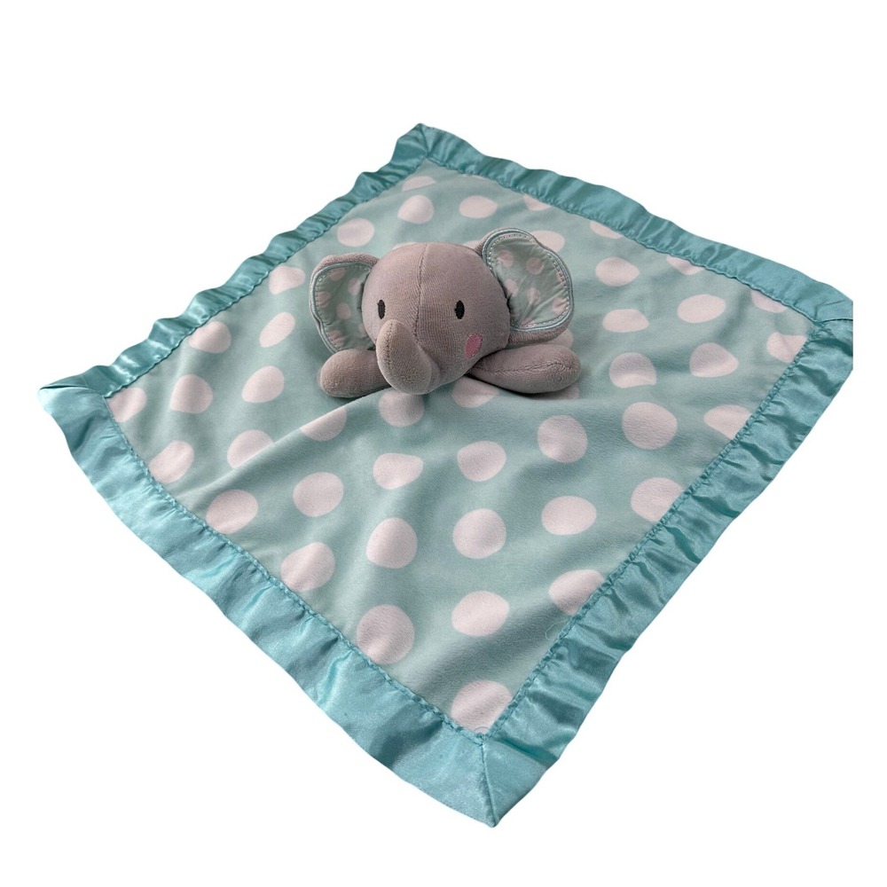 Circo Elephant Security Blanket Teal White Polka Dot Satin Trim Lovey‎ 3116T